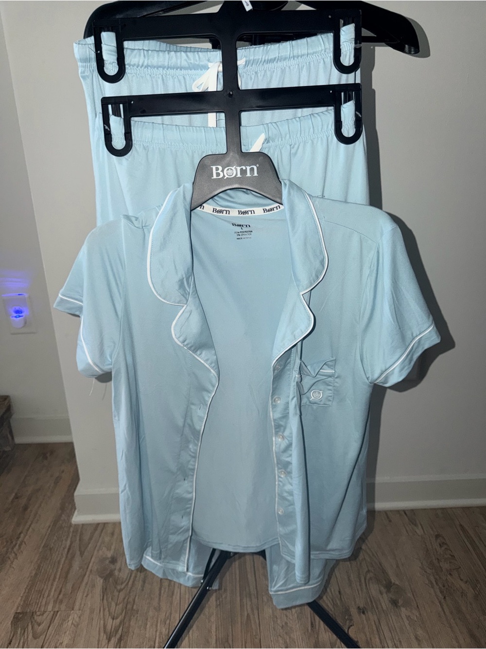Born Sky Blue Short Sleeve Pajama Set with White Piping pants/ shorts included